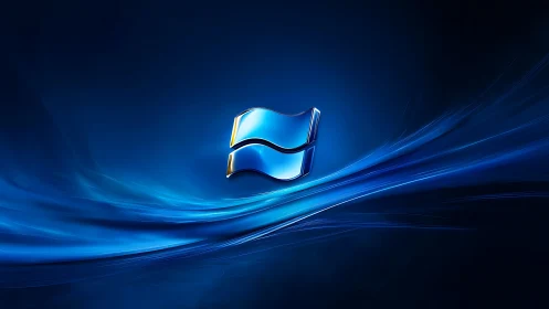 3D metallic wave emblem on luminous blue energy field.