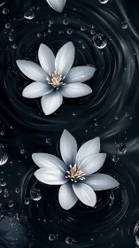 White Floral Composition with Dynamic Fluid Dynamics in Dark Aqueous Medium