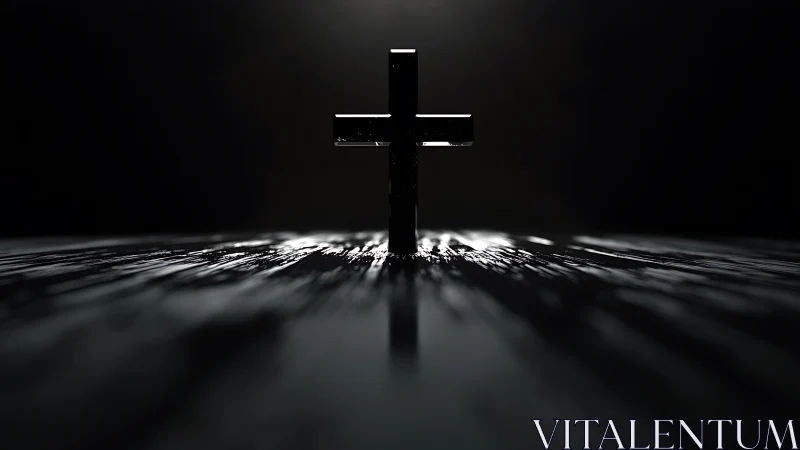 Quiet black cross glowing gently in a sea of shadows.