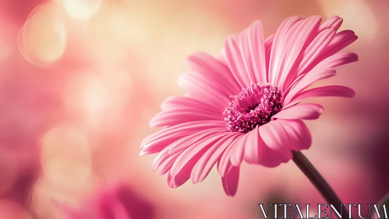 Pink Gerbera Daisy with Radial Petal Structure and Bokeh Background