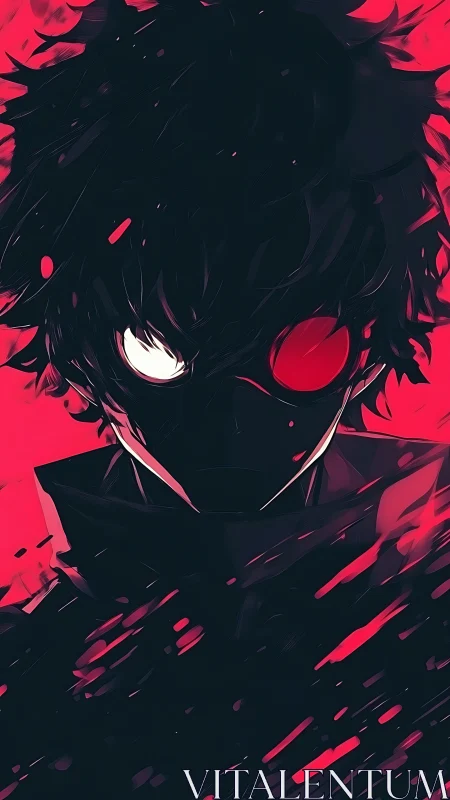 Shadow hacker with twin neon eyes stalking the crimson void.