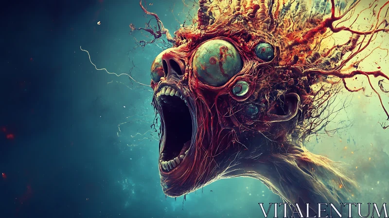 Mutated screaming head with bio-organic tendrils and nodules.