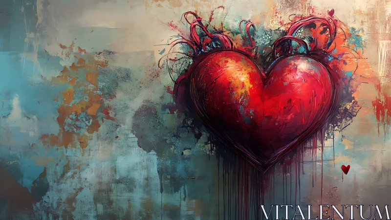 Volumetric Heart Form with Chromatic Gradient and Organic Botanical Accents