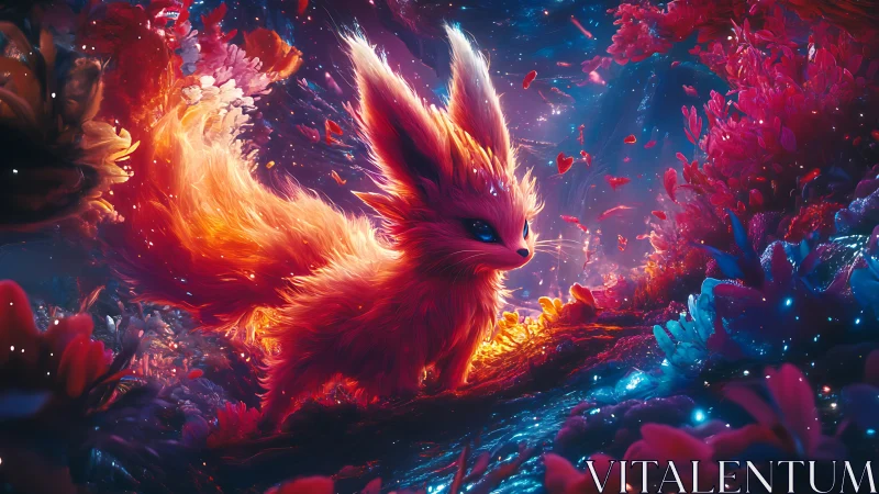 Luminescent fox familiar traverses bioluminescent fantasy grove