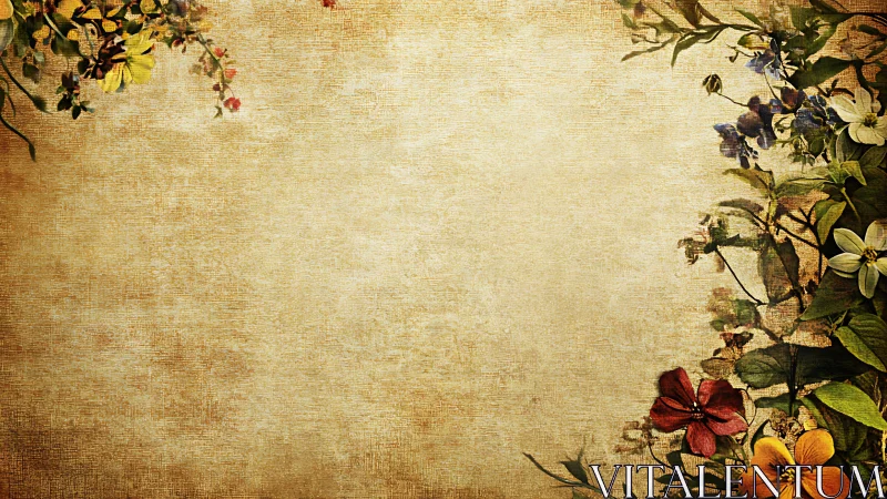 Vintage floral border on textured parchment background layout