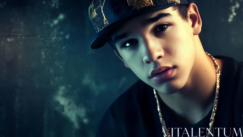 Oblique portrait with cinematic low key lighting and bokeh glow.