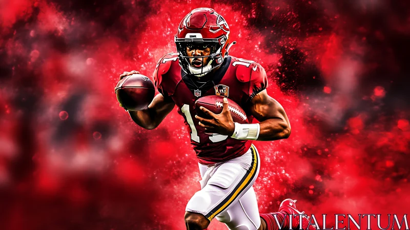 Electric red football charge through swirling stadium energy.