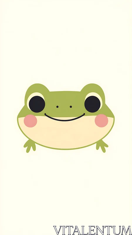 Smiling green frog friend with rosy cheeks on soft cream.
