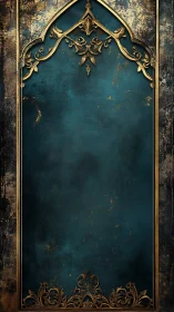 Ornate teal archway frame evokes opulent vintage grandeur