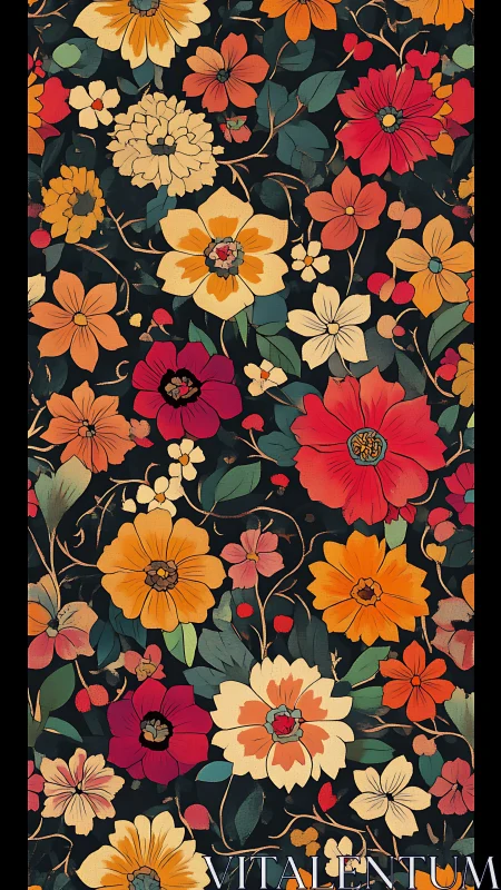 Vibrant Blooming Garden of Cheerful Flowers Against Dark Background