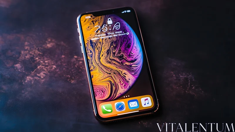 Modern iPhone XS Max Displaying Vibrant Liquid Gold Wallpaper