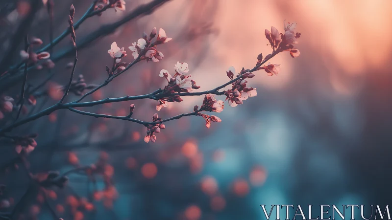 Spring Blossoms Backlit by Warm Golden Light