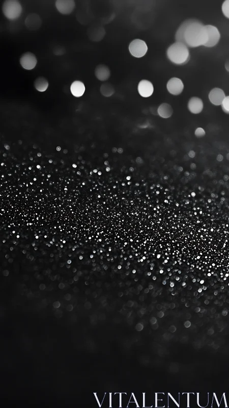 Black background with scattered silver glitter bokeh glow.