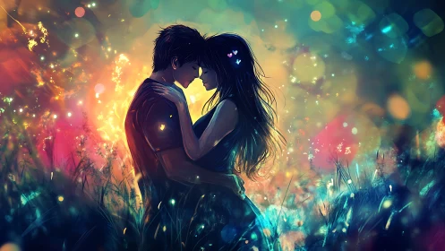 Luminous Embrace in Enchanted Fields.