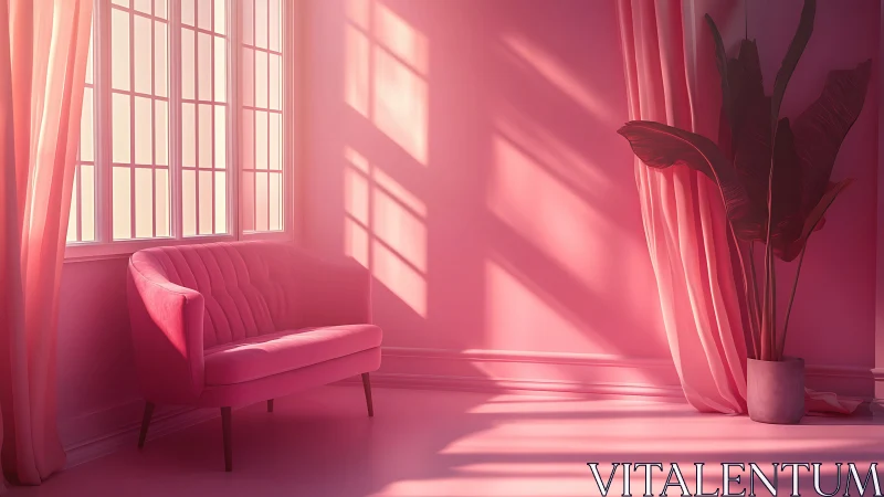 Sunlit pink lounge where shadows lounge too.