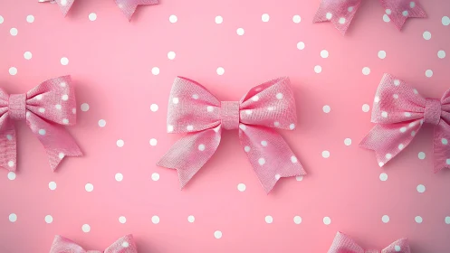 Pink Polka-Dot Textile Bows with White Circular Dot Pattern.