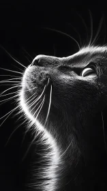 Luminous feline face emerges from shadow.