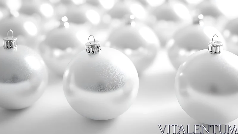 White glass baubles arranged in soft focus rows for decor.