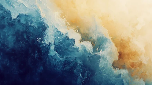 Oceanic blue collides with golden light in abstract harmony