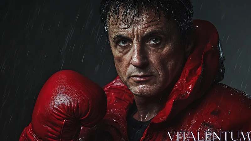 Boxer in Red Gloves Confronts Rain. Intense.com