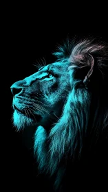 Neon moonlit lion king gazes upward through electric night.