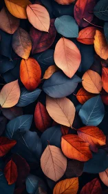 Autumn leaves pattern with deep blue and rust tones.