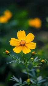 Radiant Yellow Cosmos Blooming in Morning Light.