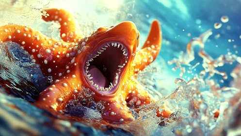 Ferocious mutant starfish erupts from swirling ocean spray