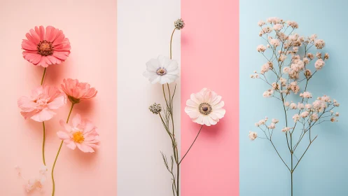 Delicate Blooms Across Soft Pastel Panels.