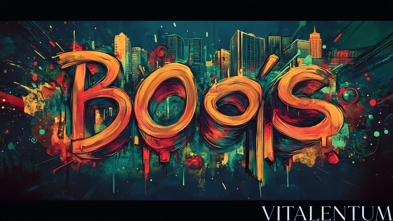 Vibrant 3D graffiti typography merges with dynamic city skyline