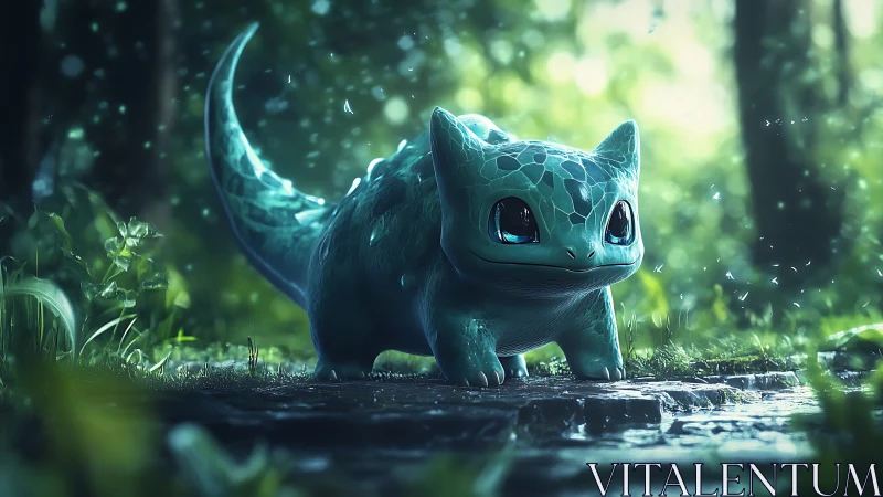 Gentle forest creature pauses on a glowing mossy path