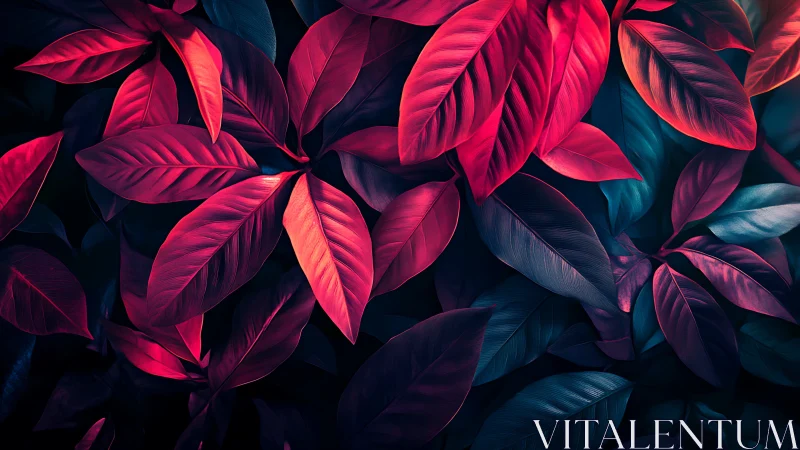 Neon leaves over dark foliage in vivid digital style.