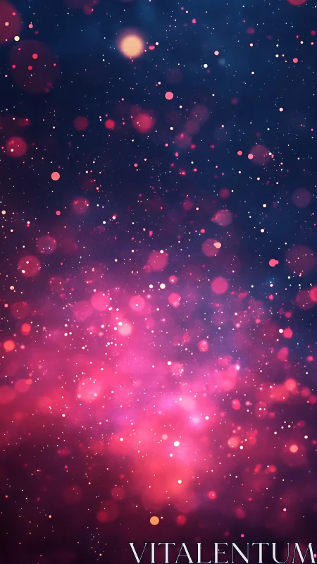 Nebulous pink bokeh field under deep indigo cosmos.