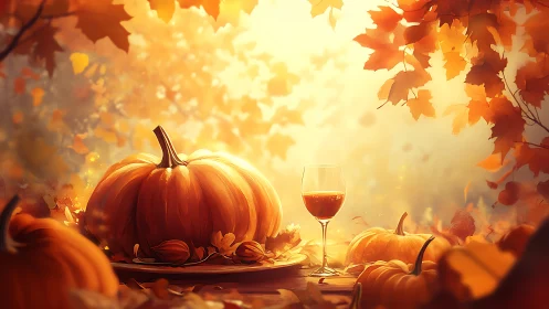 Pumpkins share twilight secrets beside a glowing harvest toast