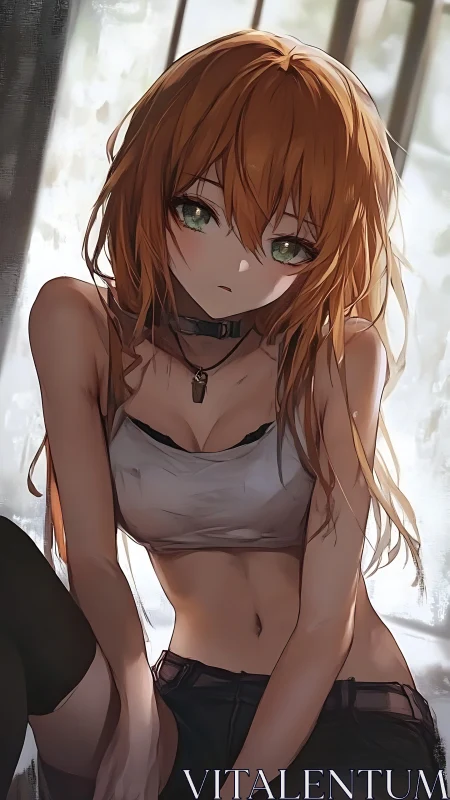 Backlit anime portrait in soft occlusion-lit interior space.