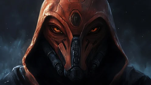 Ember-eyed space warlord in scorched red tactical mask.