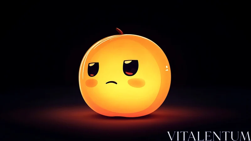 Glowing sad orange orb character in dramatic darkness.