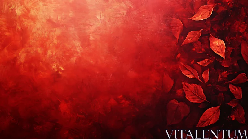 Red tonal abstract background with scattered painted leaves.