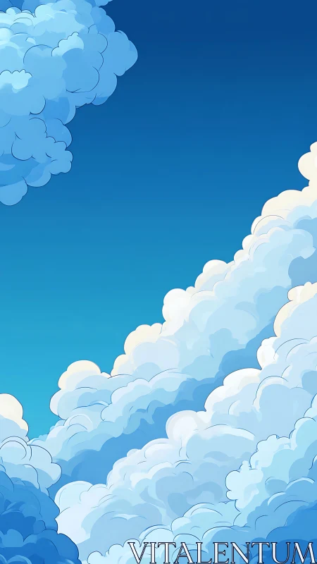 Soft cumulus clouds drift calmly across a clear blue sky