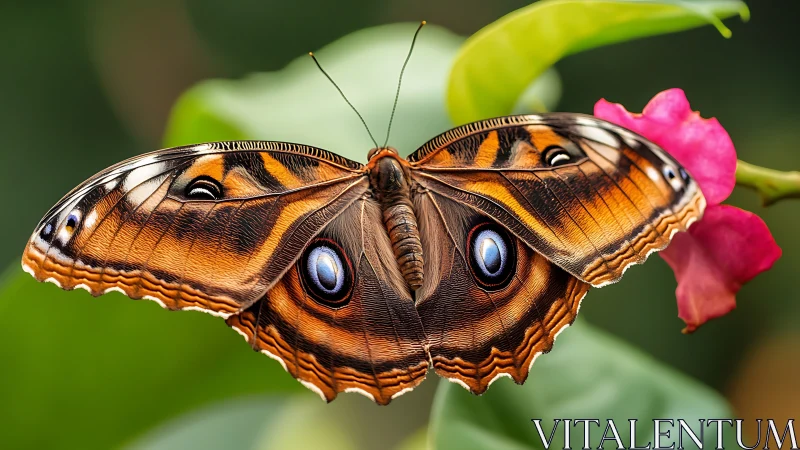 Macro study of butterfly ocellus patterning on tropical bloom.