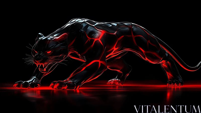 Futuristic black panther with glowing red neon lines, digital art. Futuristic black panther with glowing red neon lines, digital art.