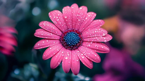 Pink Gerbera Daisy With Raindrops.