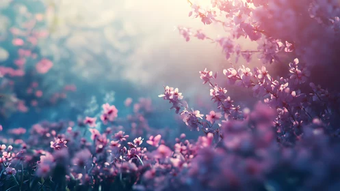 Pink flower field with atmospheric depth of field effect.