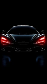 Sleek black supercar glows softly with bold red tail lights