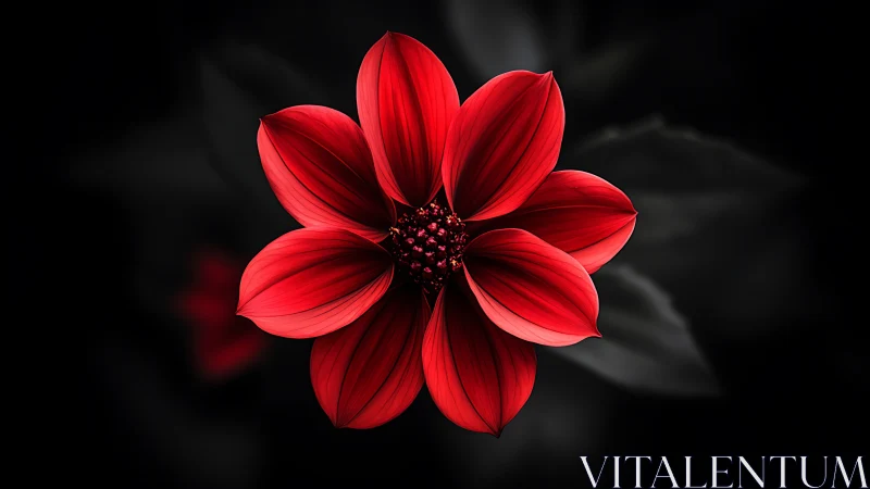 Red Dahlia Flower Against Black Background with Vignette