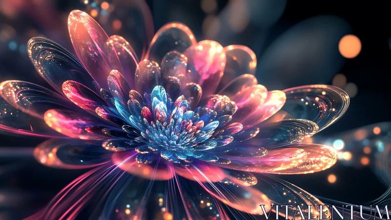 Digital painting of luminescent crystal-petal macro bloom.