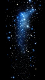 Vertical stellar stream rendered as dense blue particle field