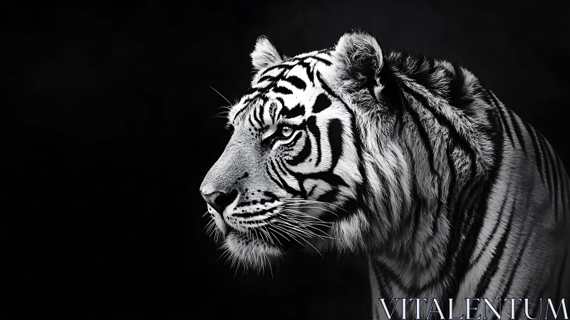 Tiger profile captured in sharp monochrome side portrait