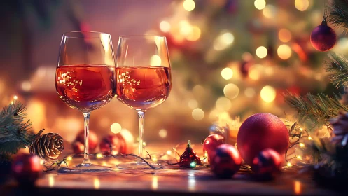 Cozy holiday toast with glowing lights and festive warmth.