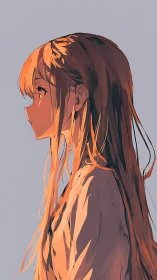 Side profile anime girl in warm sunlight illustration.